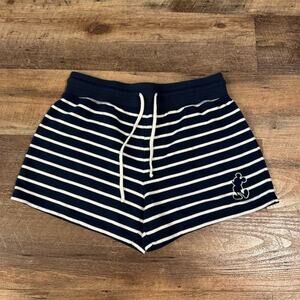 Disney Parks Sweat Shorts Lounge Comfy Embroidered Navy Striped Mickey Mouse S